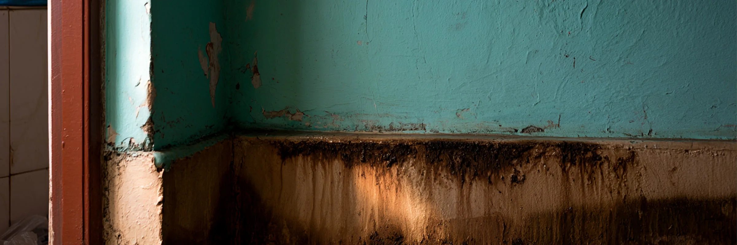 An interior wall surface, representative of the internal spaces affected by damp wall issues