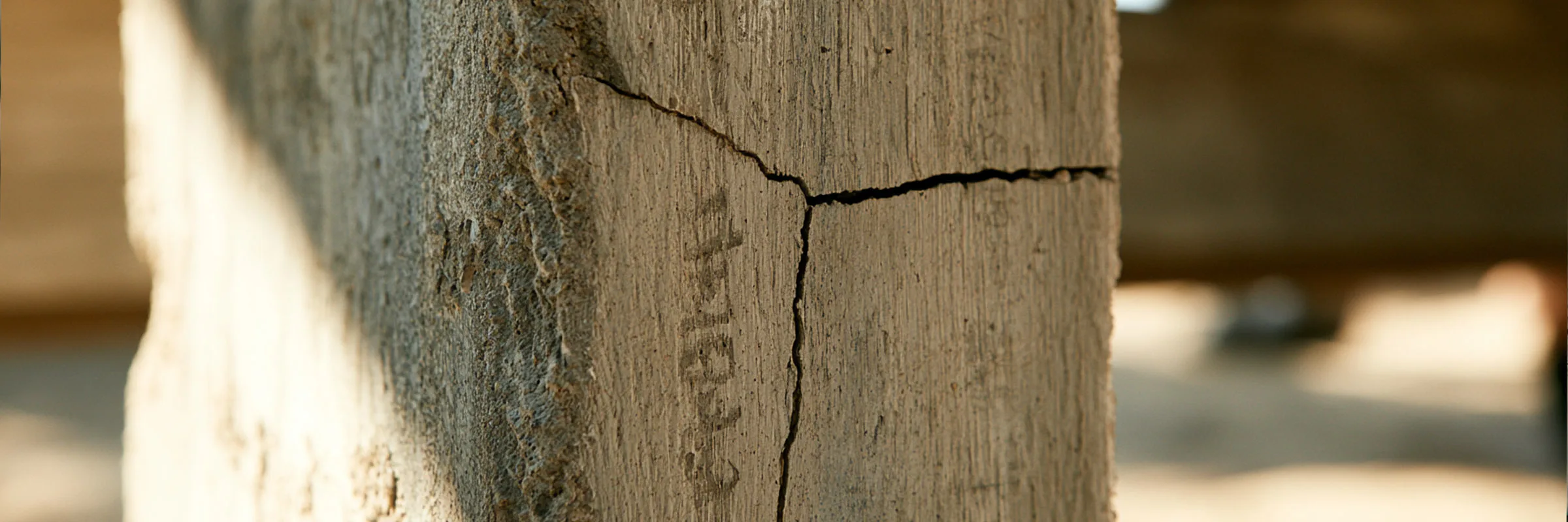 A concrete surface with visible cracking, representative of the structural cracks treated with epoxy injection